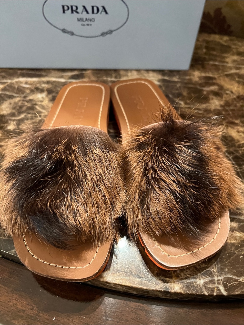 Prada Brown Fur Slide Mules - Picture 4 of 4